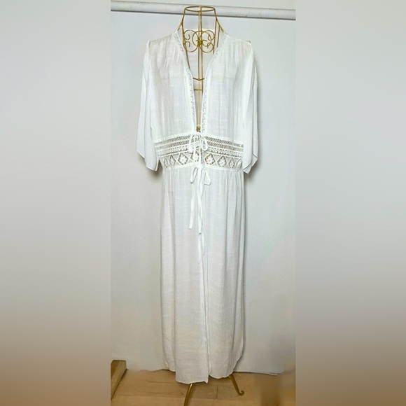 NEW Boho White Lace Beach Dress Coverup with Flutter Sleeves & 2-Tie Front, OS - Picture 6 of 13